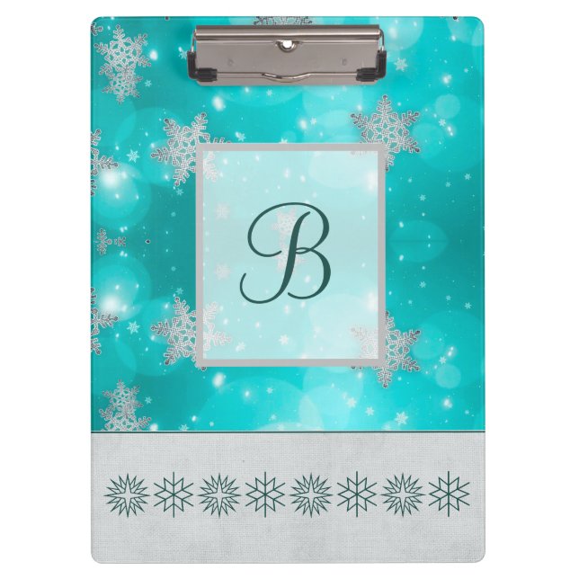 Modern Stylish Monogram Patterns Winter Snowflakes Clipboard (Front)