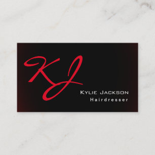 Modern Stylish Monogram Red Brown Hairdresser Business Card