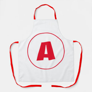 Modern Stylish Monogram Red Initial Letter White Apron