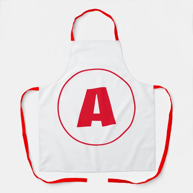 Modern Stylish Monogram Red Initial Letter White Apron (Front)