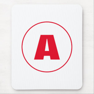 Modern Stylish Monogram Red Initial Letter White Mouse Mat