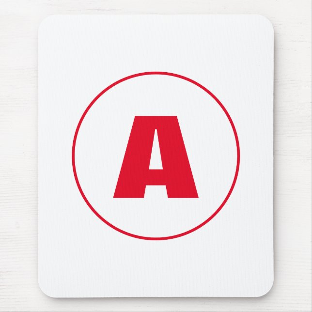 Modern Stylish Monogram Red Initial Letter White Mouse Mat (Front)