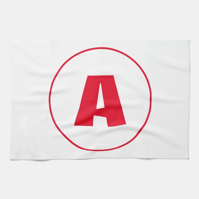 Modern Stylish Monogram Red Initial Letter White Tea Towel (Horizontal)