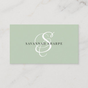 Modern Stylish Monogram Script Professional Sage Business Card