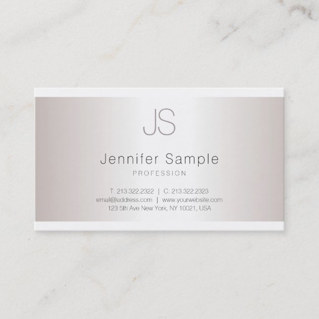 Modern Stylish Monogram Sleek Design Salon Silver Business Card (Front)