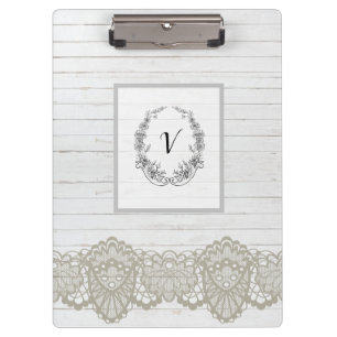 Modern Stylish Monogram Vintage Wood Clipboard