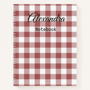 Modern stylish monogrammed Farmhouse tartan red Notebook