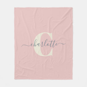 Modern Stylish Monogrammed Name Blush Pink Fleece Blanket