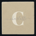 Modern Stylish Monogrammed Name Gold Tan Stone Coaster<br><div class="desc">Custom Modern Stylish Monogrammed Name Golden Tan Stone Coaster</div>