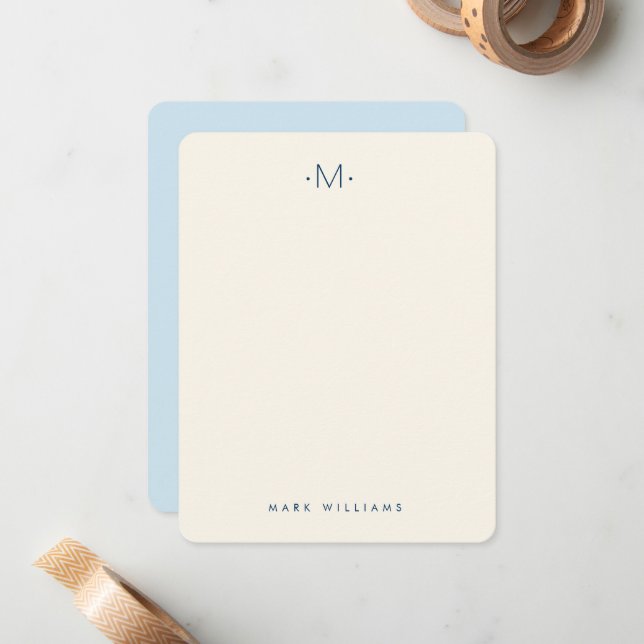 Modern Stylish Monogrammed Stationery Card (Front/Back In Situ)