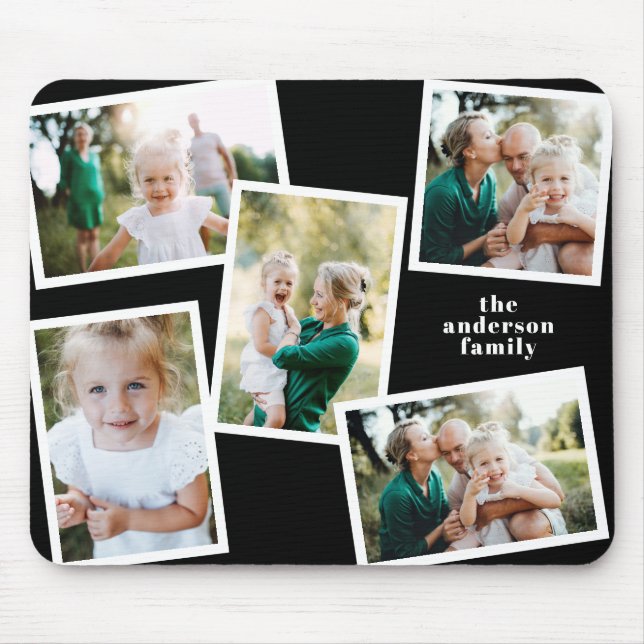 Modern stylish multi photo family home decor black mouse mat (Front)