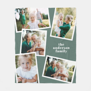 Modern stylish multi photo family home decor green fleece blanket