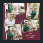 Modern stylish multi photo family home decor square wall clock<br><div class="desc">Modern gold multi photo family holiday card.</div>