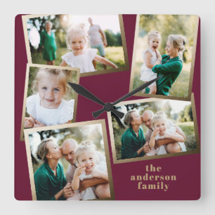Modern stylish multi photo family home decor square wall clock