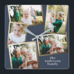 Modern stylish multi photo family home decor square wall clock<br><div class="desc">Modern gold multi photo family holiday card.</div>