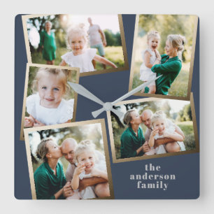 Modern stylish multi photo family home decor square wall clock