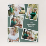 Modern stylish multi photo family home sage green jigsaw puzzle<br><div class="desc">Modern stylish multi photo family home gift,  Ideal anniversary,  birthday,  mothers day,  fathers day,  new house or Christmas gift. Sage green colour can be changed.</div>