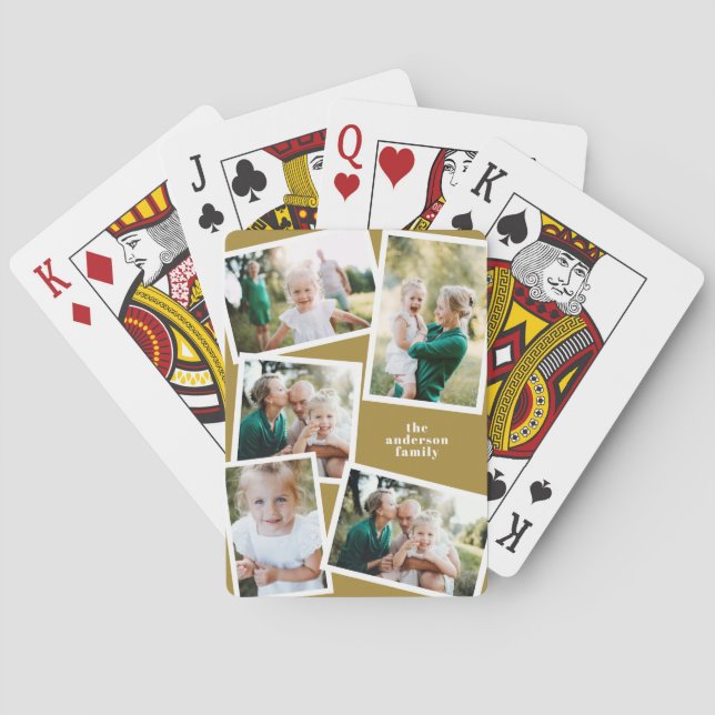 Modern stylish multi photo family mustard elegant playing cards (Back)