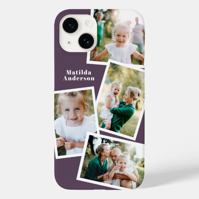 Modern stylish multi photo family purple Case-Mate iPhone case (Back)
