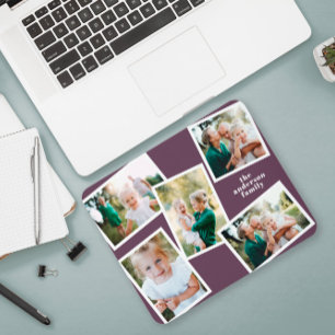 Modern stylish multi photo family purple mouse mat