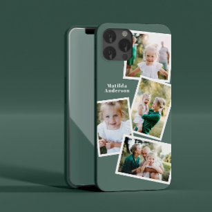 Modern stylish multi photo family sage green chic Case-Mate iPhone 14 case