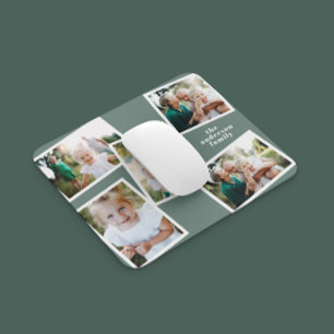 Modern stylish multi photo family sage green gift mouse mat