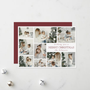 Modern Stylish Multi Photo Grid Red Holiday Card