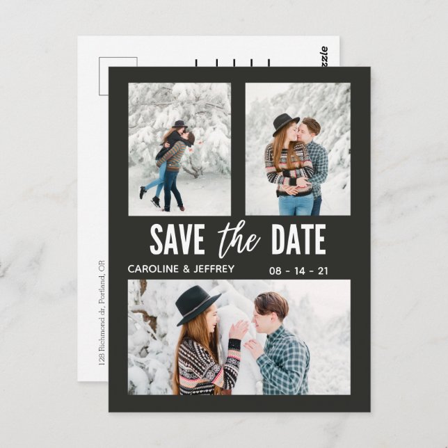 modern stylish multi photo save the date postcard (Front/Back)