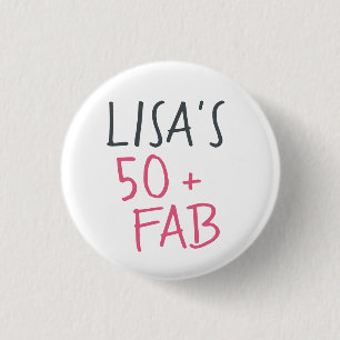 Modern Stylish Name Hot Pink 50 Fabulous Birthday 3 Cm Round Badge