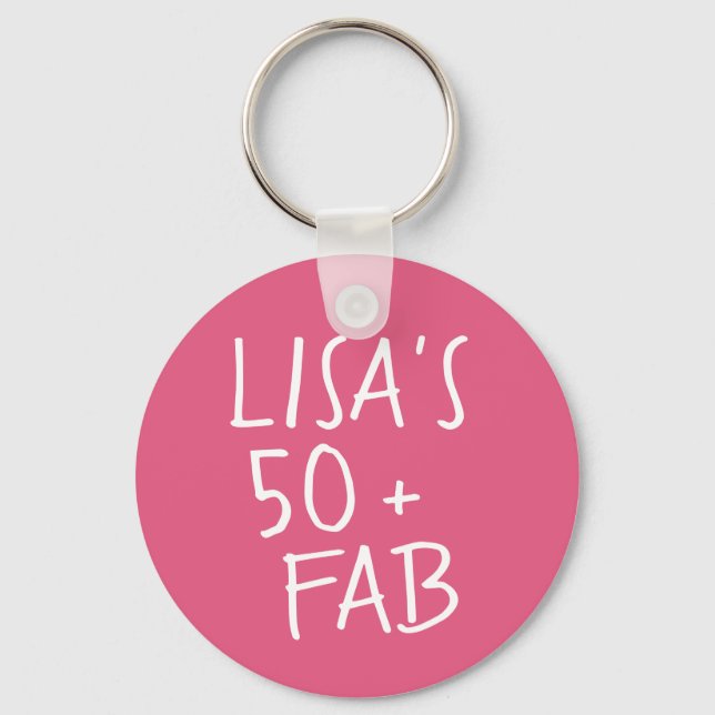Modern Stylish Name Hot Pink 50 Fabulous Birthday Key Ring (Front)