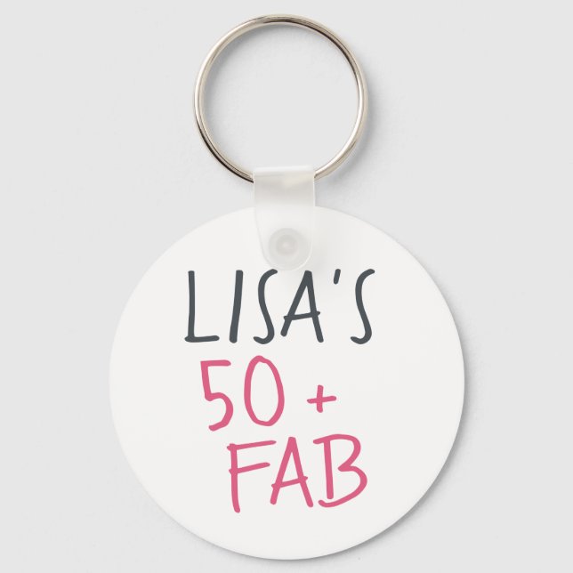 Modern Stylish Name Hot Pink 50 Fabulous Birthday Key Ring (Front)