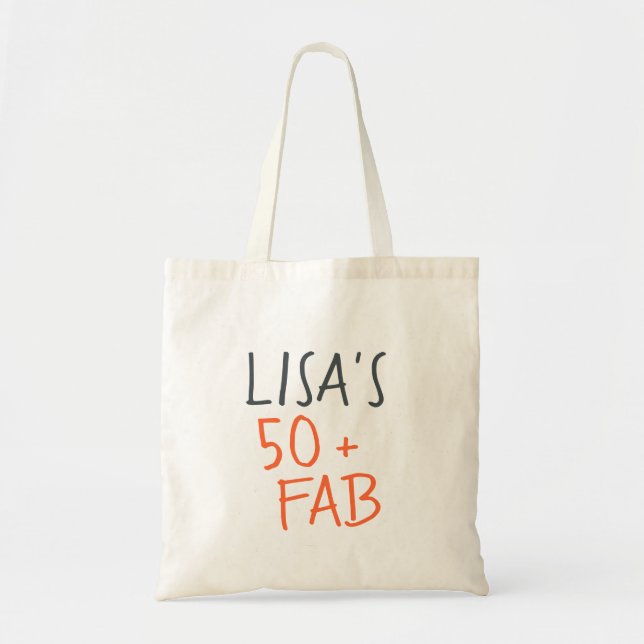 Modern Stylish Name Orange 50 Fabulous Birthday Tote Bag (Front)
