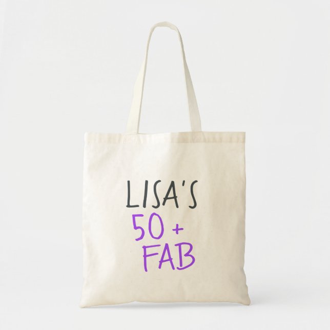 Modern Stylish Name Purple 50 Fabulous Birthday Tote Bag (Front)