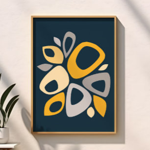 Modern Stylish Navy Blue Mustard Abstract Poster