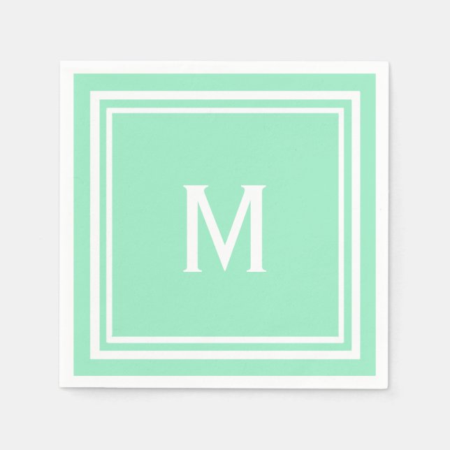 Modern Stylish Neo Mint Green Custom Monogram Napkin (Front)