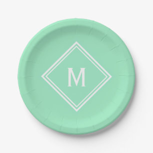Modern Stylish Neo Mint Green Custom Monogram Paper Plate