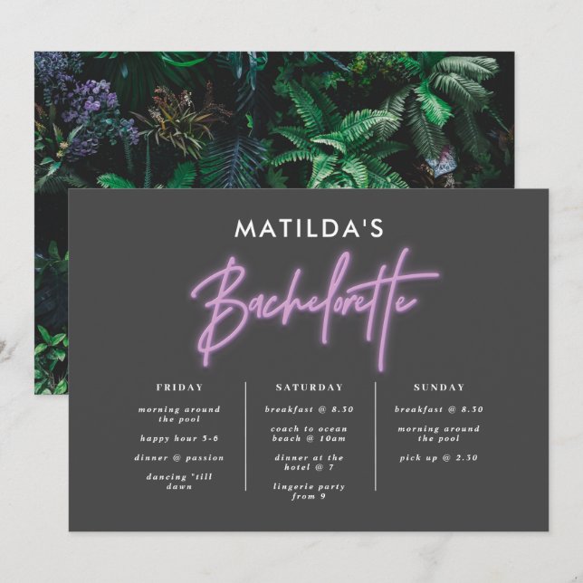 modern stylish neon bachelorette itinerary (Front/Back)
