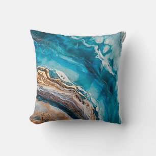 Modern Stylish Ocean Blue Geode Gold Faux Cushion