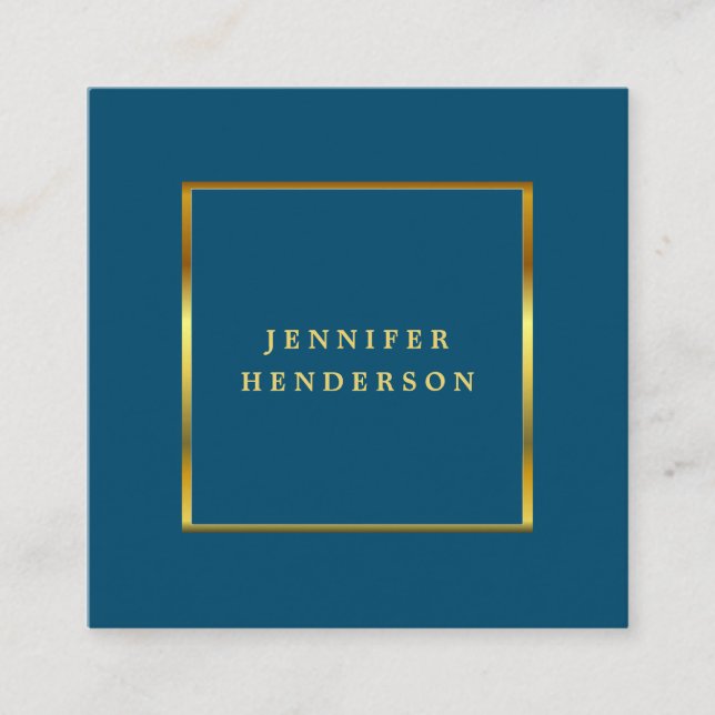 Modern stylish ocean blue gold professional square business card (Front)