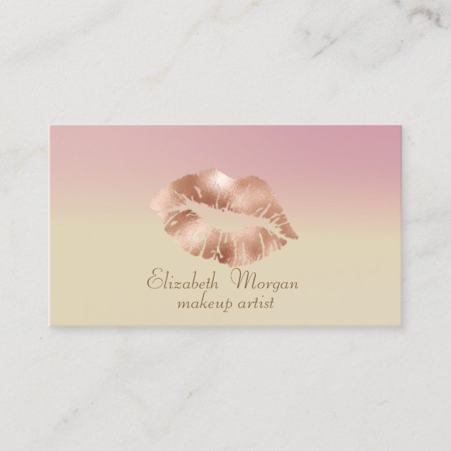 Modern Stylish Ombre Rose Gold Lips Business Card (Front)