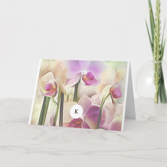 Modern Stylish Orchids | Add Your Initial Note Card (Front)