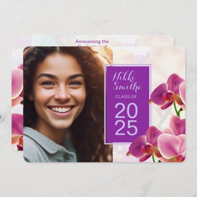 Modern Stylish Orchids Graduation Invitation (Front/Back)