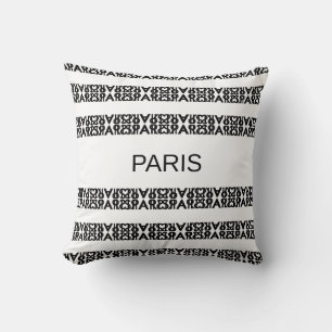 Modern stylish Paris calligraphy in black & white Cushion
