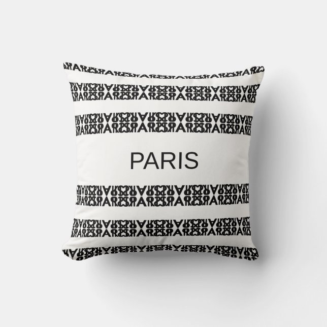 Modern stylish Paris calligraphy in black & white Cushion (Front)