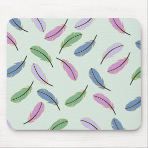 Modern Stylish Pastel Blue Feathers Pattern Mouse Mat