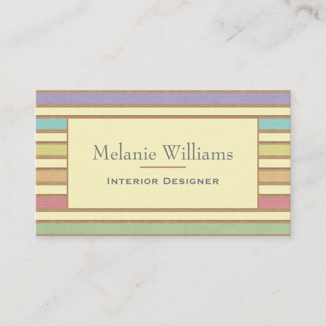 Modern Stylish Pastel Ribbon Striped Business Card (Front)