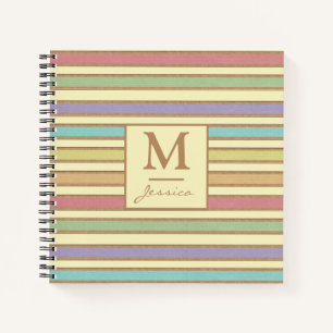 Modern Stylish Pastel Ribbon Striped Monogram Notebook