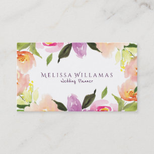 Modern Stylish Pastel Watercolors Flowers Wedding Business Card