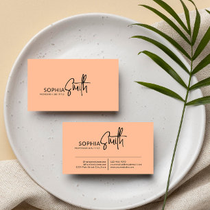 Modern Stylish Peach and Black Script Business Card