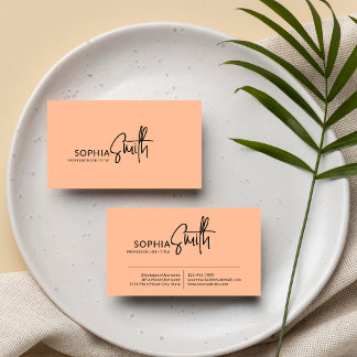 Modern Stylish Peach and Black Script Business Card
